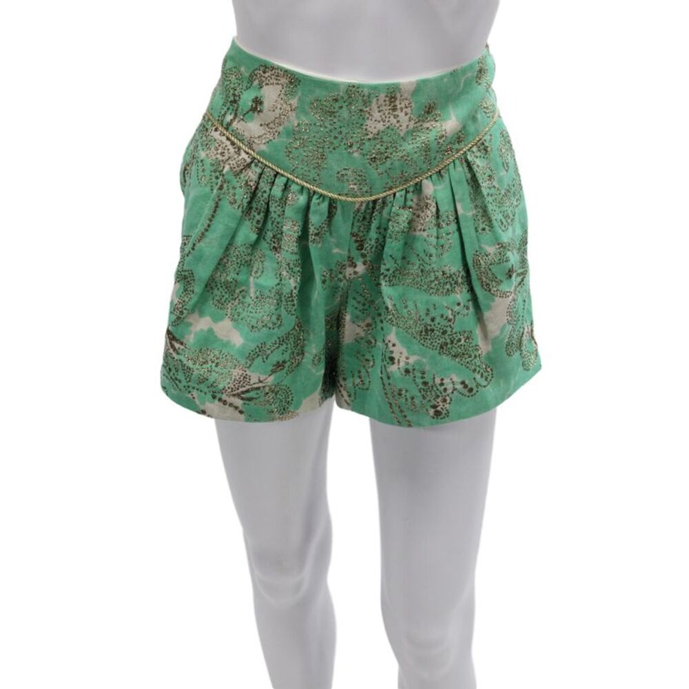 Milly Womens Paperbag Floral Wool Shorts Green Size 2